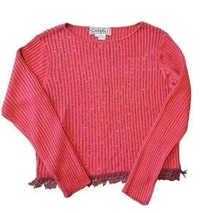 Carlisle Red Silk Sweater with sequins Sz L